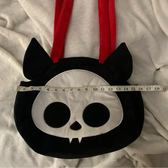Skelanimal Black Tote Bag with White Skull and Red straps - Picture 3 of 6
